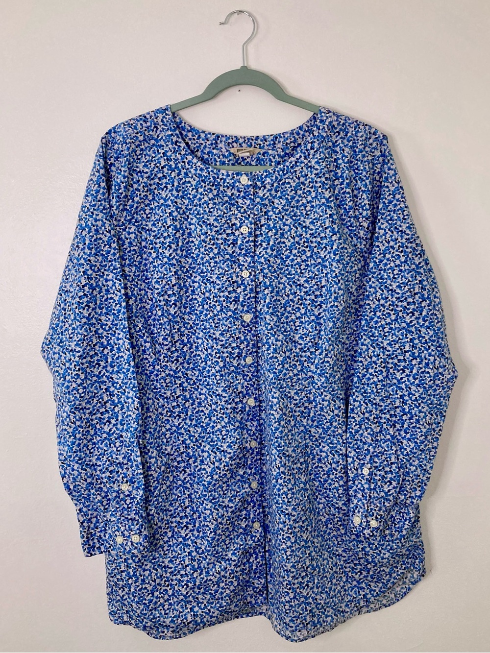 Duluth Trading Co. Blue Floral Button Up Tunic